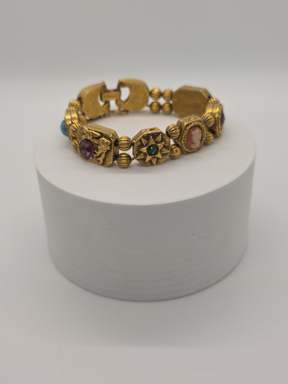 Vtg Lot Goldette Gold Tone Victorian Revival Two 8″ Bracelets & Clip-on Earrings