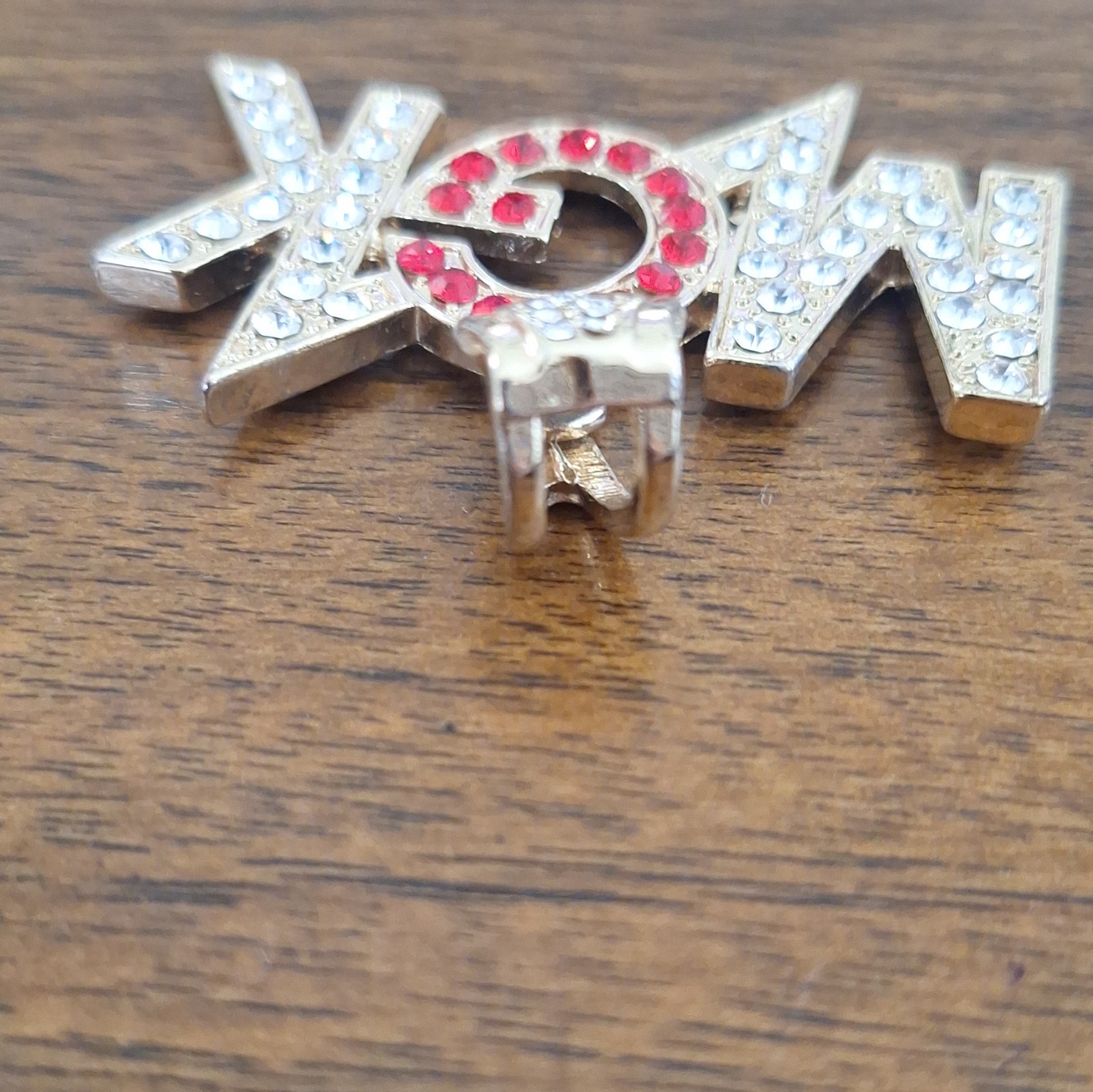 Gold Tone MGK Letter Pendant Charm Pavé Red/Clear Rhinestones Metal
