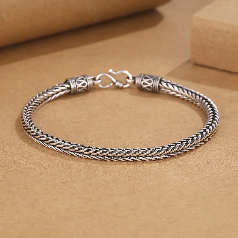 925 Sterling Silver Bracelet vintage Rope Side Chain High Quality For Women Men