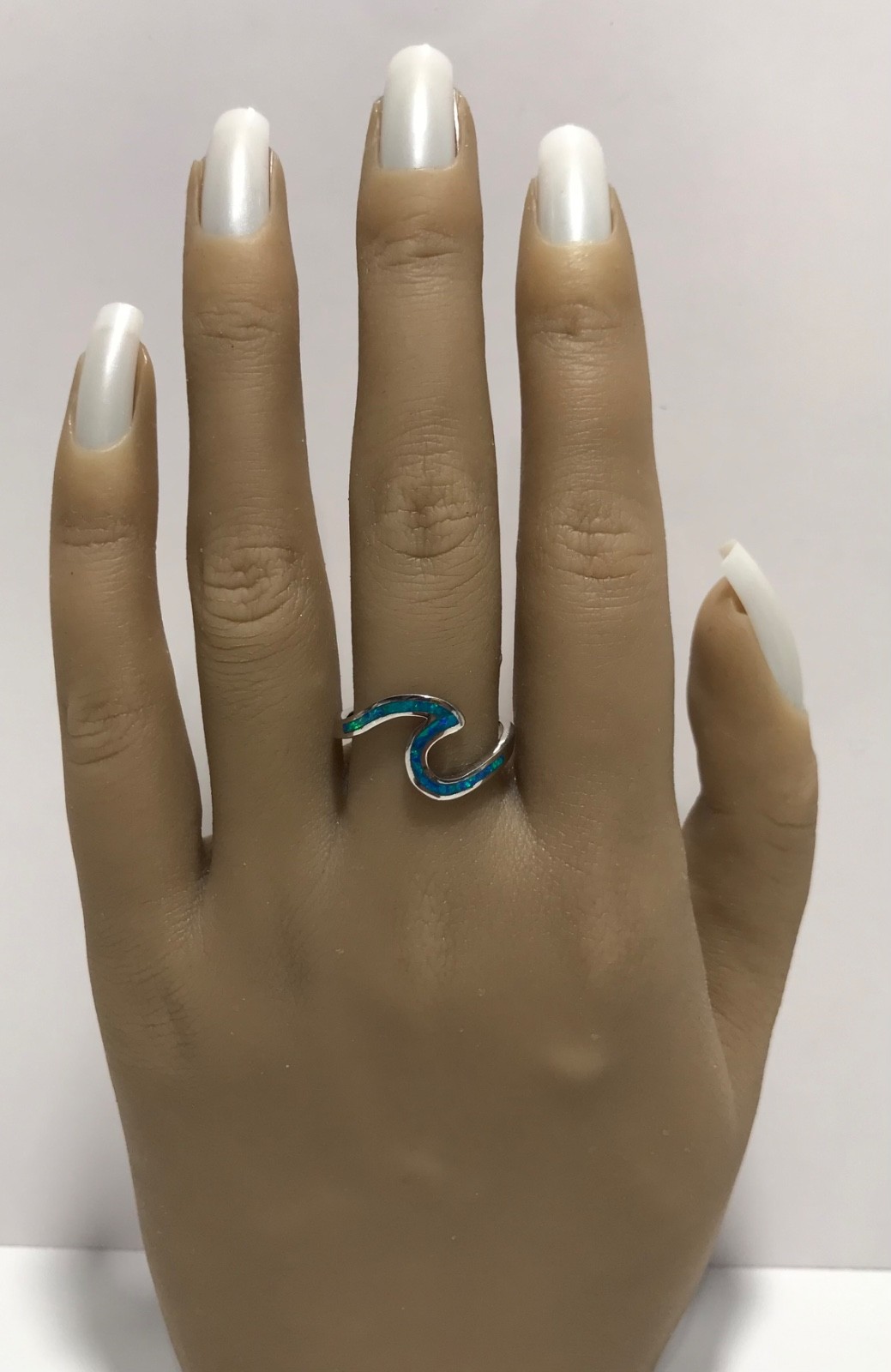 925 Sterling Silver Synthetic Opal Ring – Hawaiian Inlay Ocean Wave