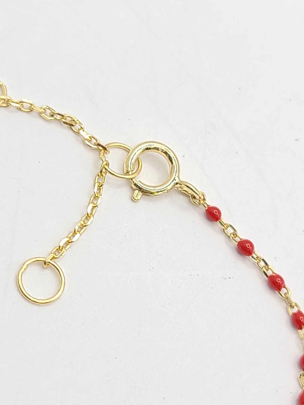 Mini 1.2mm Red Bead 14k Gold Plated Sterling Eye of Evil CZ Bracelet 6″+1″ EXT