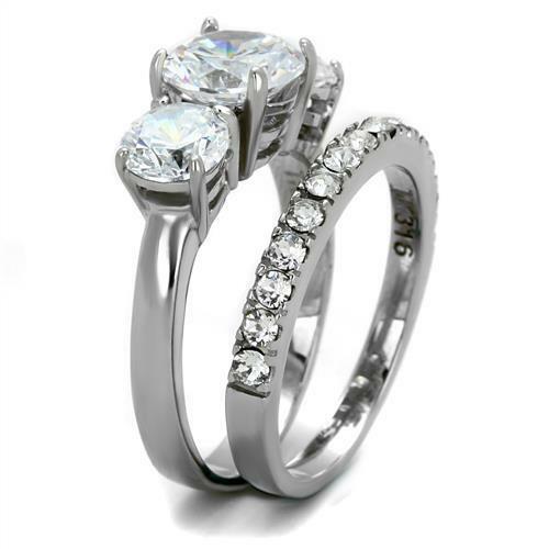 TK2177 – High polished (no plating) Stainless Steel Ring with AAA Grade CZ in