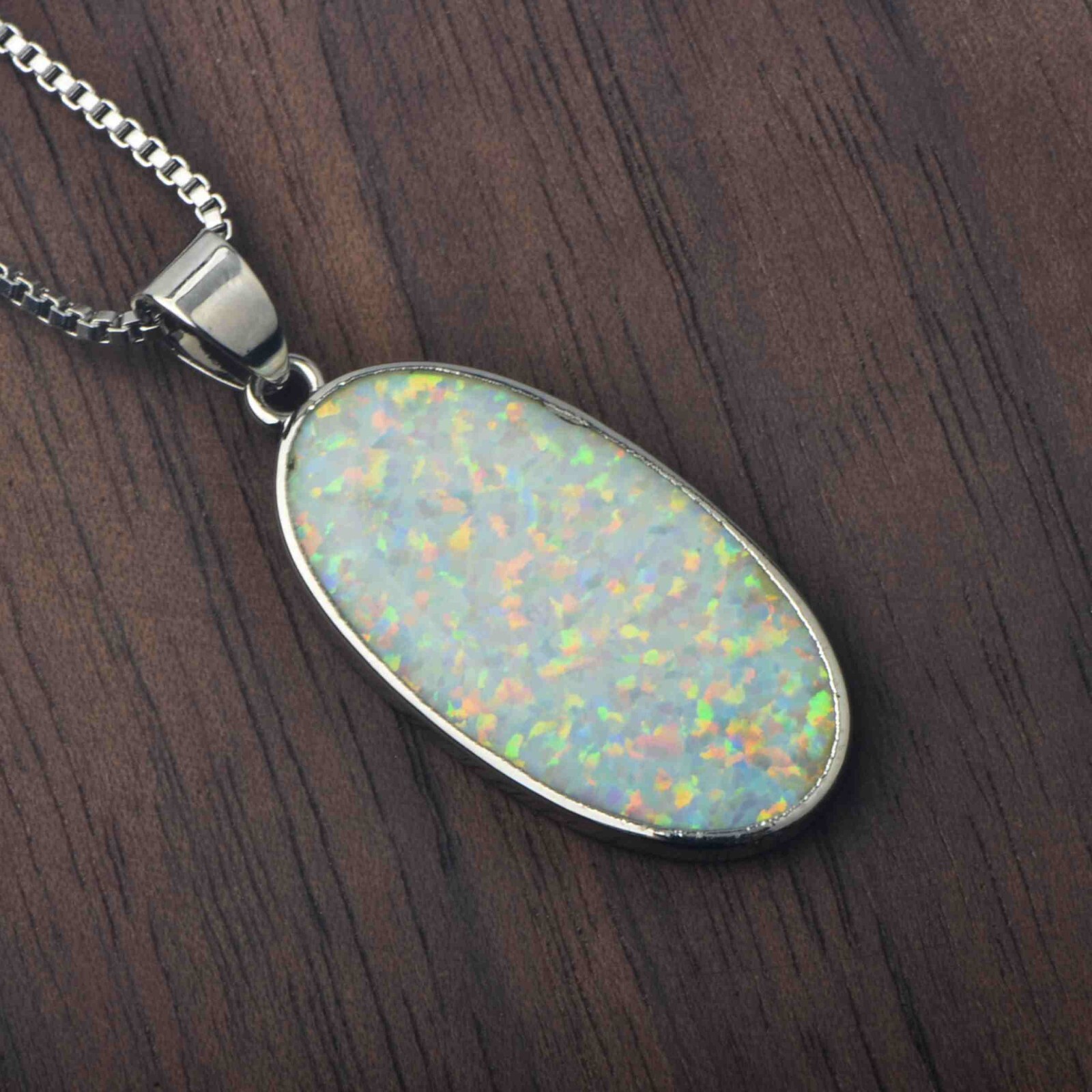 Hawaii White Fire Opal Oval Necklace Pendant Silver Filled For Women Girls
