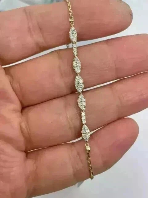 1Ct Simulated Diamond Women’s Wedding 7.5″ Chain Bracelet 14K Yellow Gold Plated