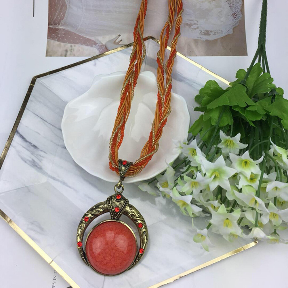 Women Lady Retro Vintage Bohemian Necklace Rope Chain Rhinestone Pendent Jewelry