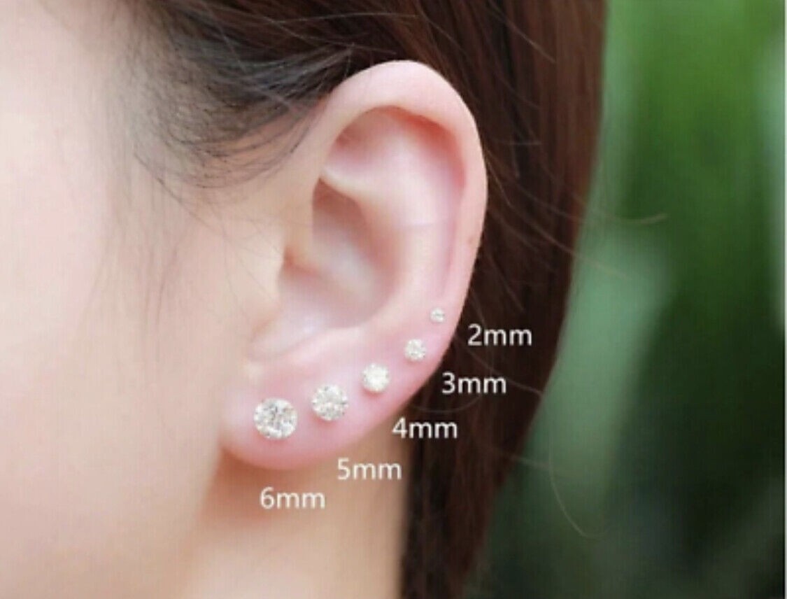 Surgical 316L Stainless Steel Stud Earrings Cubic Zircon Round Men Women 2PC