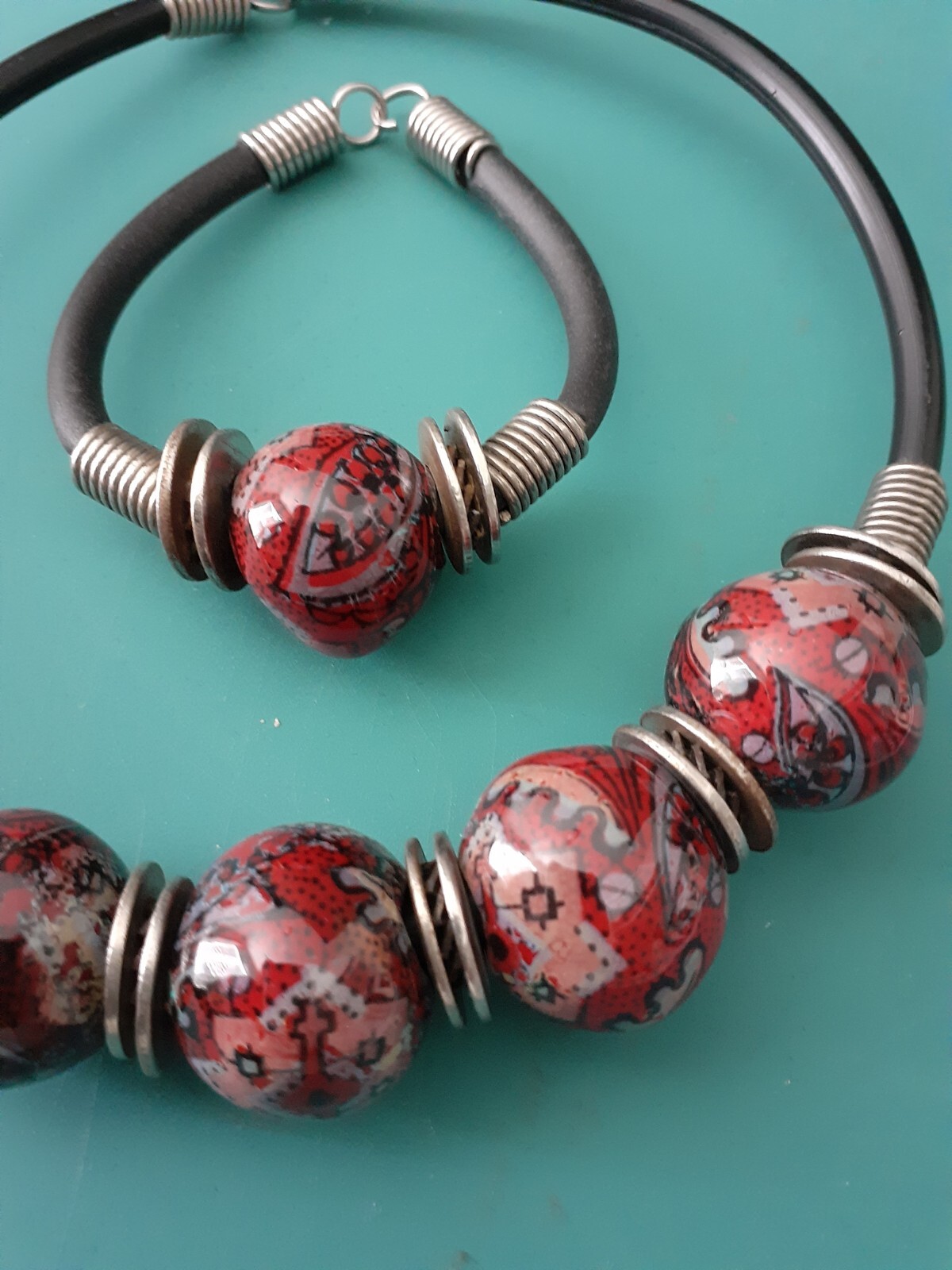 NWOT Boho Tribal Ethnic Statement Ceramic Bead Metallic Choker Necklace/Bracelet
