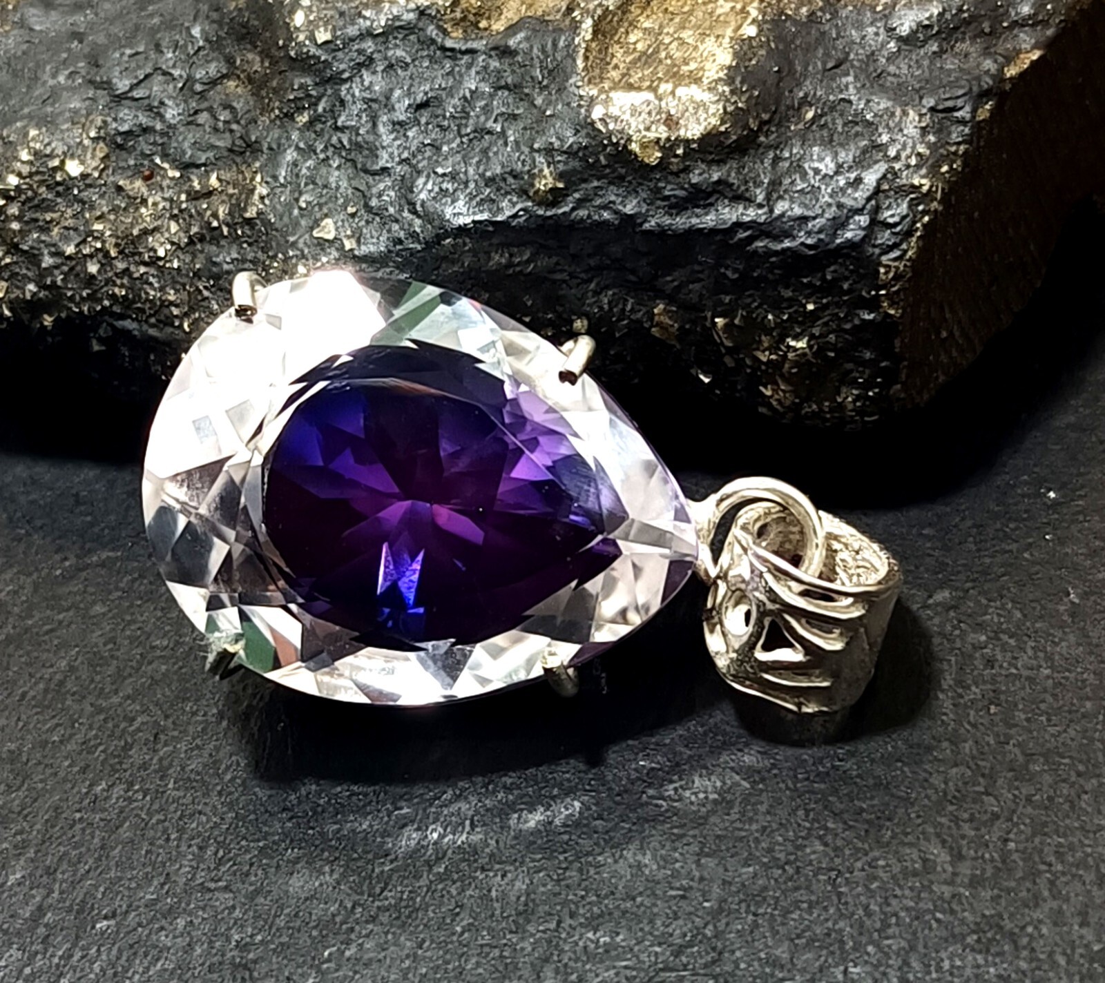 Bi-Color Rare Pitambari Sapphire Pear Natural 58.25 Ct 925 Silver Pendant Gem