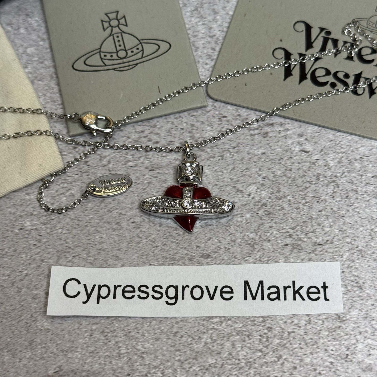 Used Vivienne Westwood Necklace Red Diamante Heart WITH PACKAGING