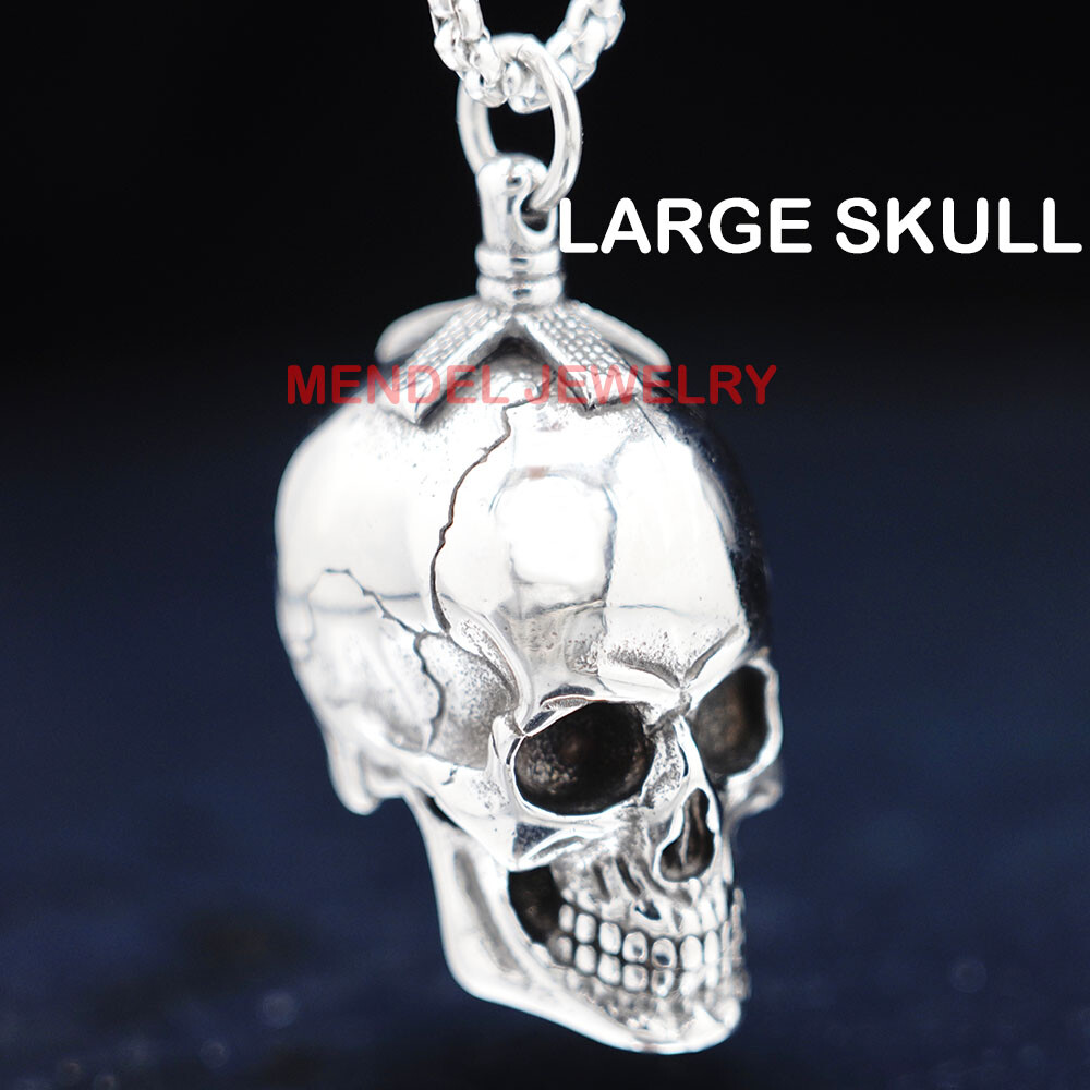 MENDEL Gothic Mens Biker Skull Pendant Necklace Men Stainless Steel Chain Silver