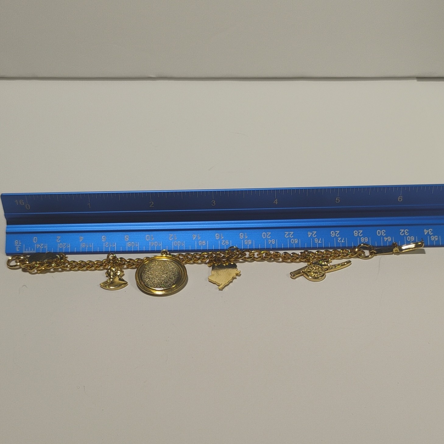 Gold Tone Curb Link Charm Bracelet Liberty Bell Patriotic 5.5 inch Small Wrist