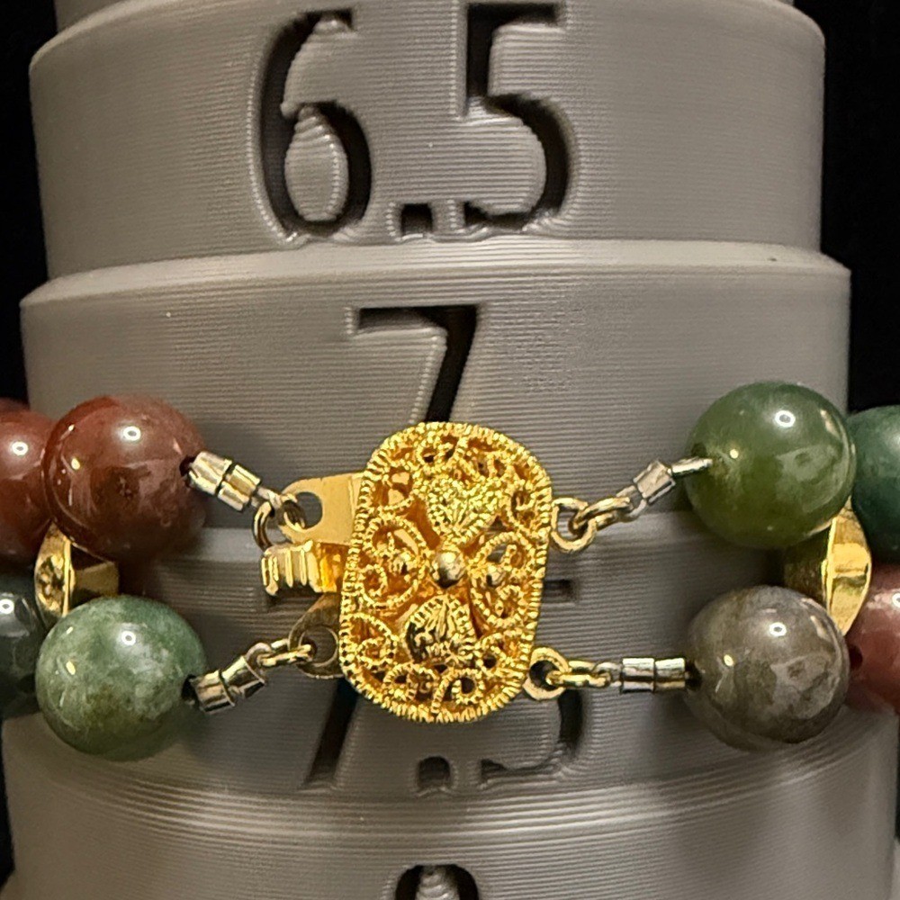 Gold Filigree Clasp Green & Red Agate Beaded Bracelet – Women Jewelry