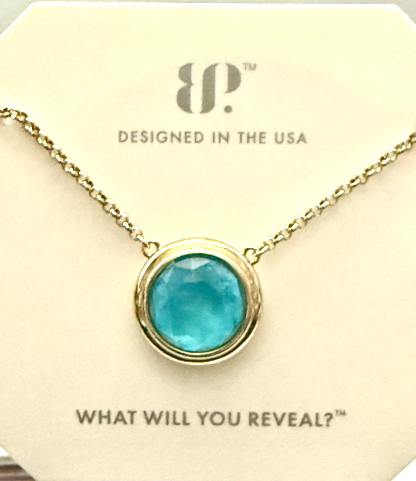 Ring Bomb Party Light Blue Quartz Gold Pendant Necklace 18″+2.5″ Extender