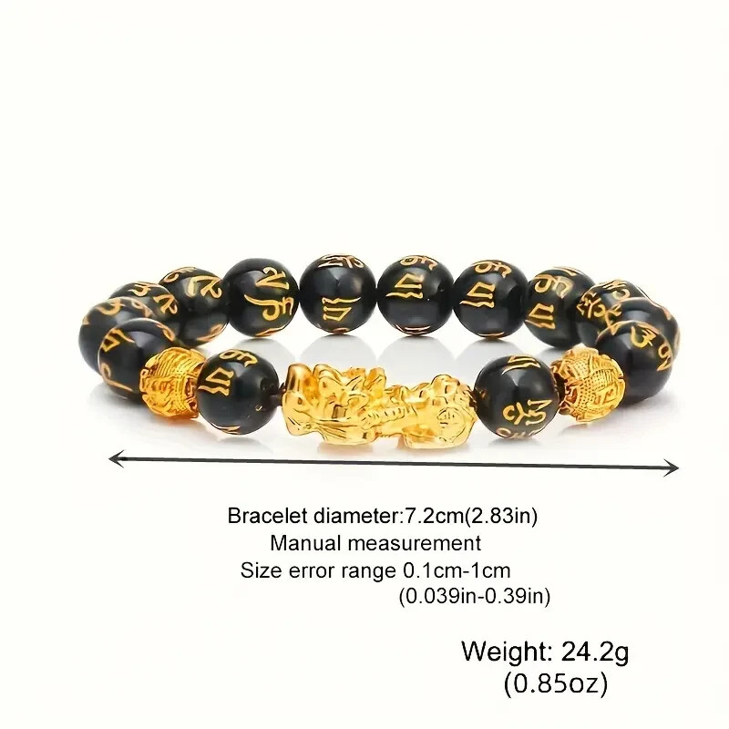 Attract Wealth Lucky Feng Shui Pixiu Bracelet Obsidian Beads Women Men Unisex