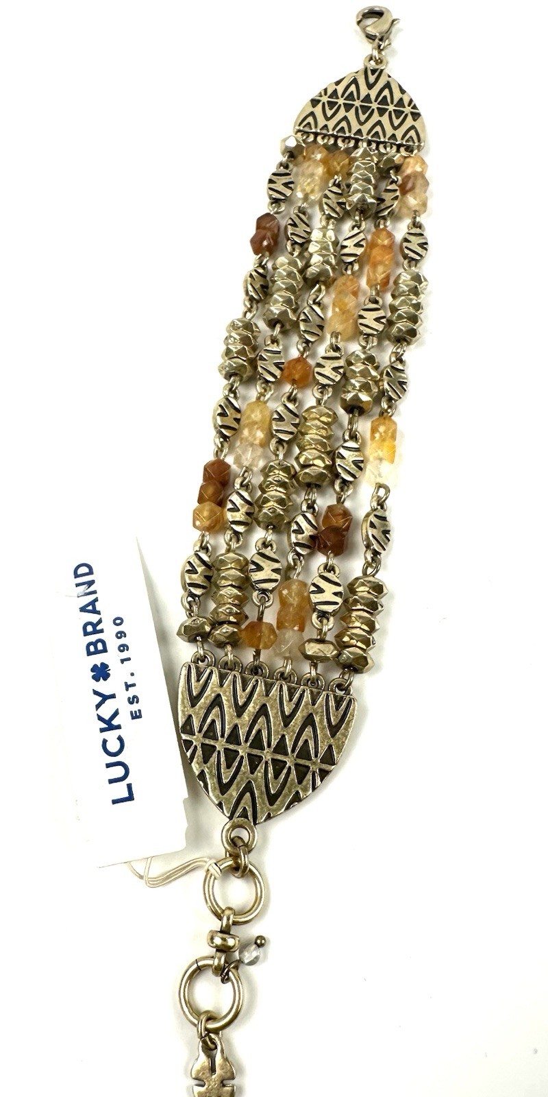 Lucky Brand Semi-Precious Stone 6-Row Link Chain Gold Tone Bracelet NWT