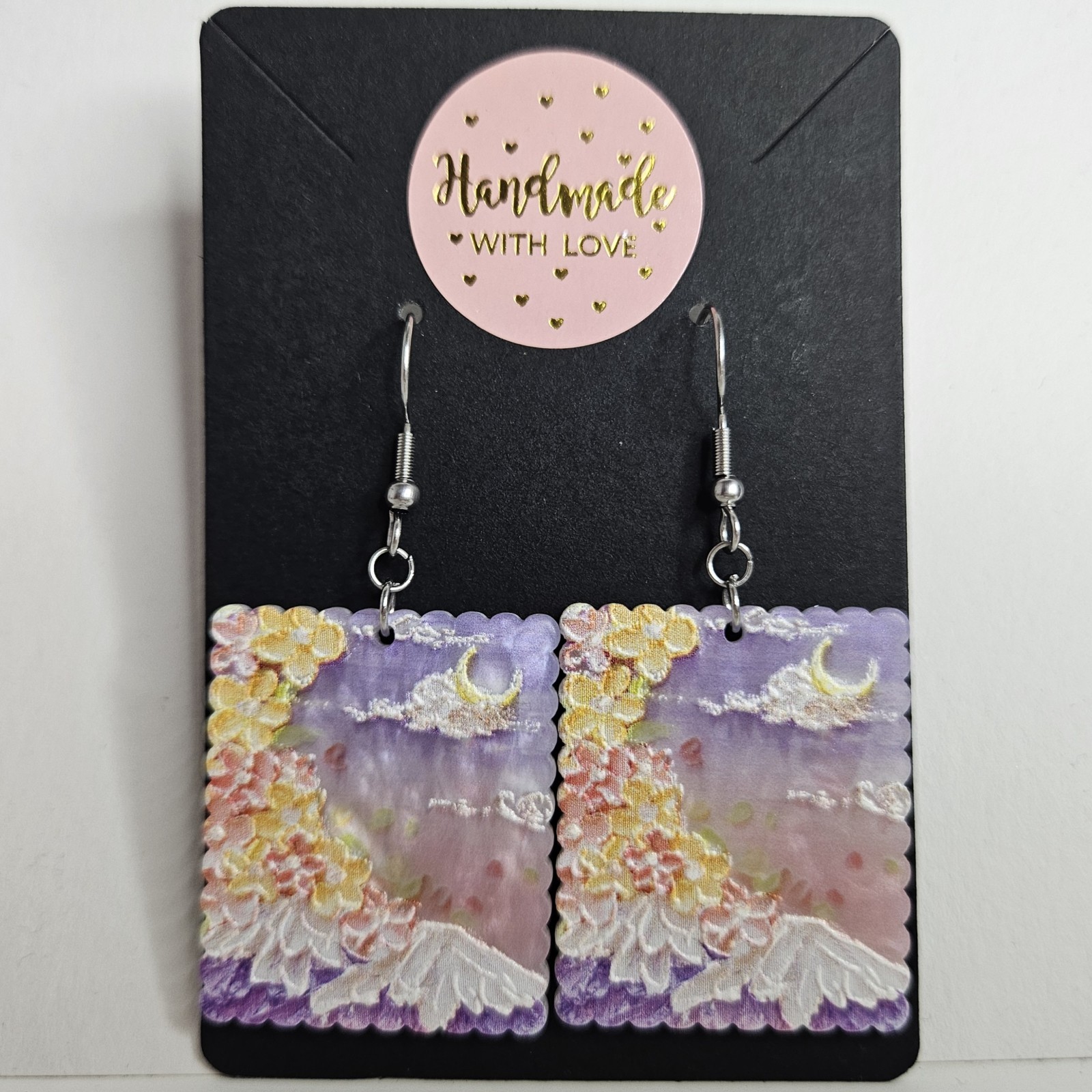 handmade floral stamp acrylic flatback hook earrings