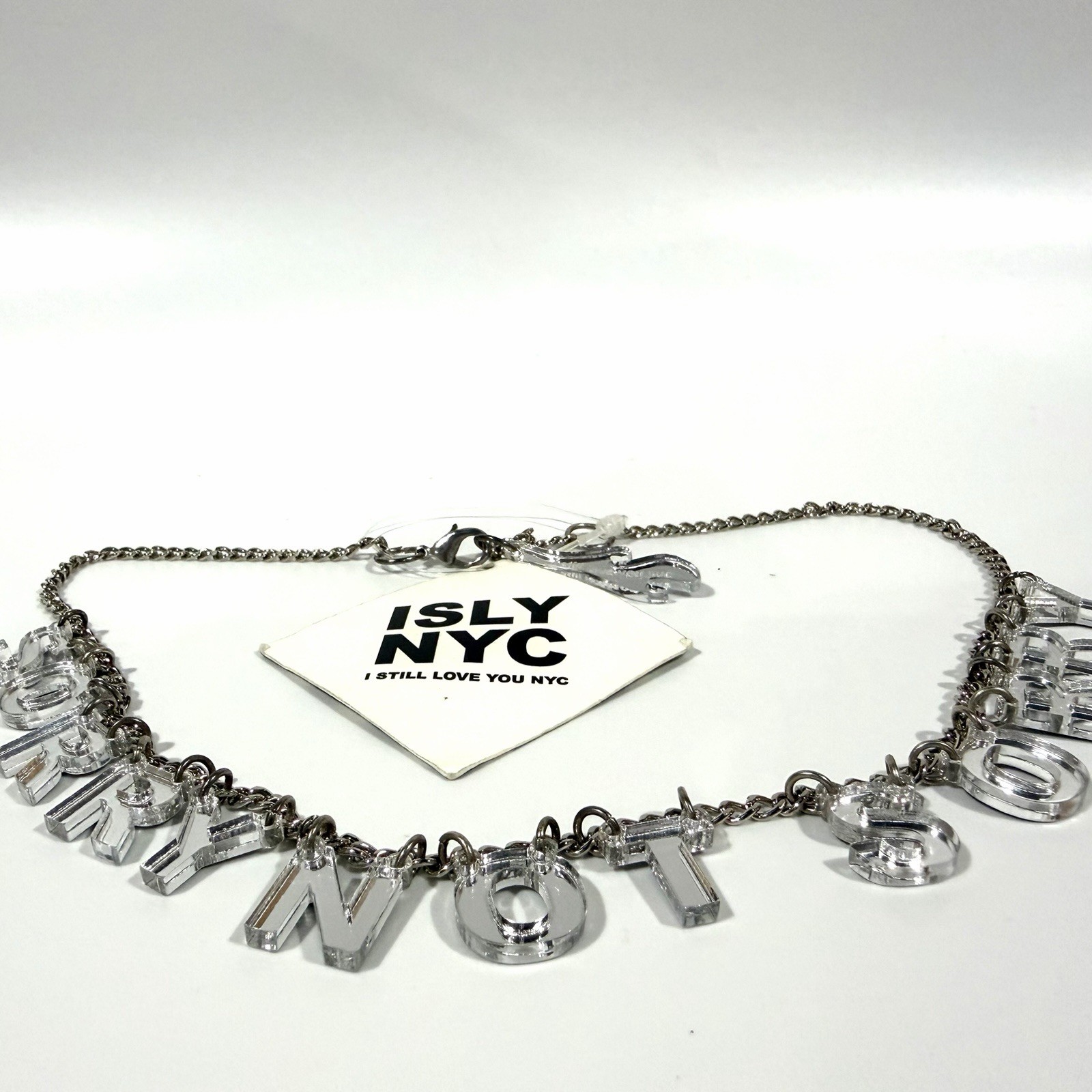 I Still Love You ISLY NYC Sorry Not Sorry Rare Silver Laser Cut Letter Necklace