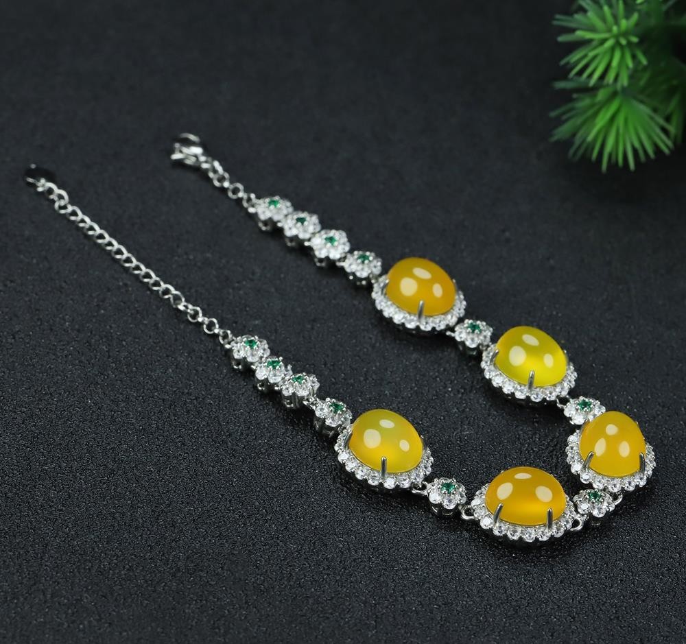 Girl Mothers Lady Women Yellow Jade Beads Bracelet Jewelry Gift Box DD303