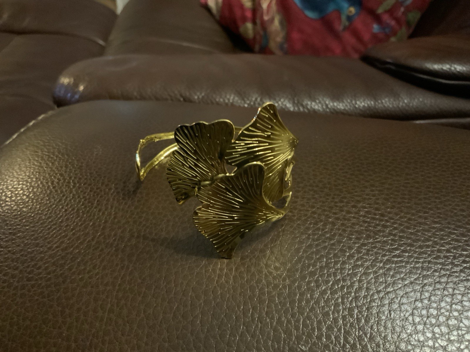 Ginkgo Leaf Zara Bracelet Art Nouveau Gold Sculptural Boho Museum VTG