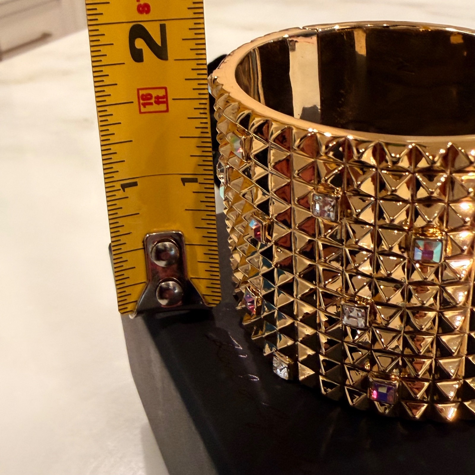 Karl Lagerfeld 11-row Pyramid Stud & Crystal-Embellished Hinged Cuff – SM