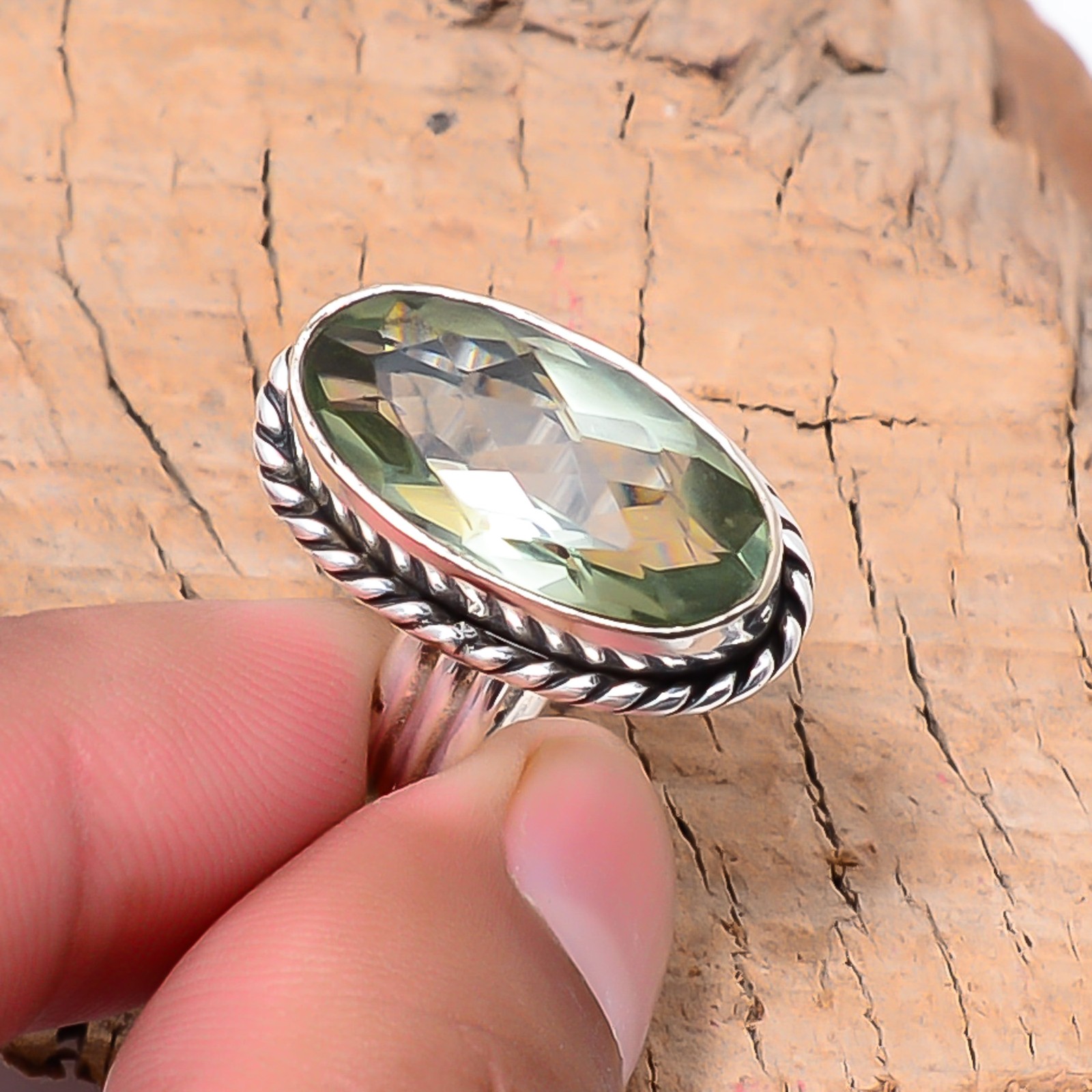 Green Amethyst Gemstone 925 Sterling Silver Ring S.7 R125216