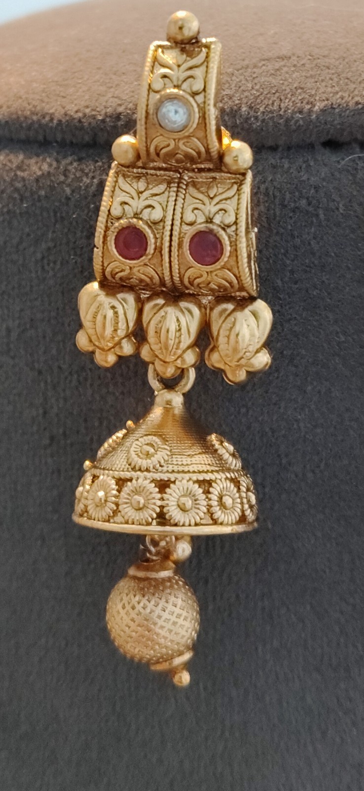 Rani Antique Gold Necklace Set with Traditional Jhumka Earrings Roz Jewellers.