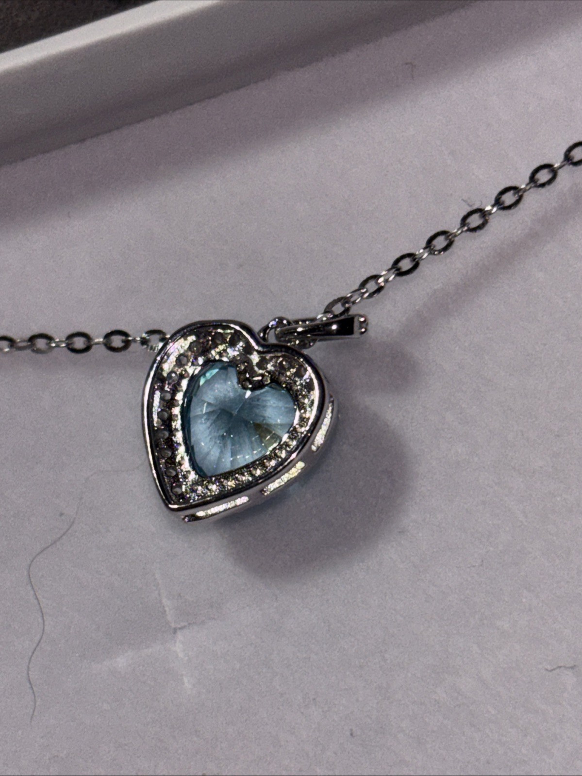 Brand New 925 Sterling Silver Necklace Blue Heart Cubic Zirconia