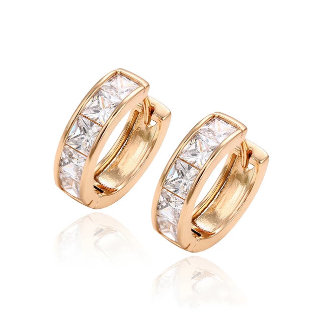Gold Plated Hoop Earrings With Cubic Zirconia Unisex, Women Men Hip Hop Jewelry