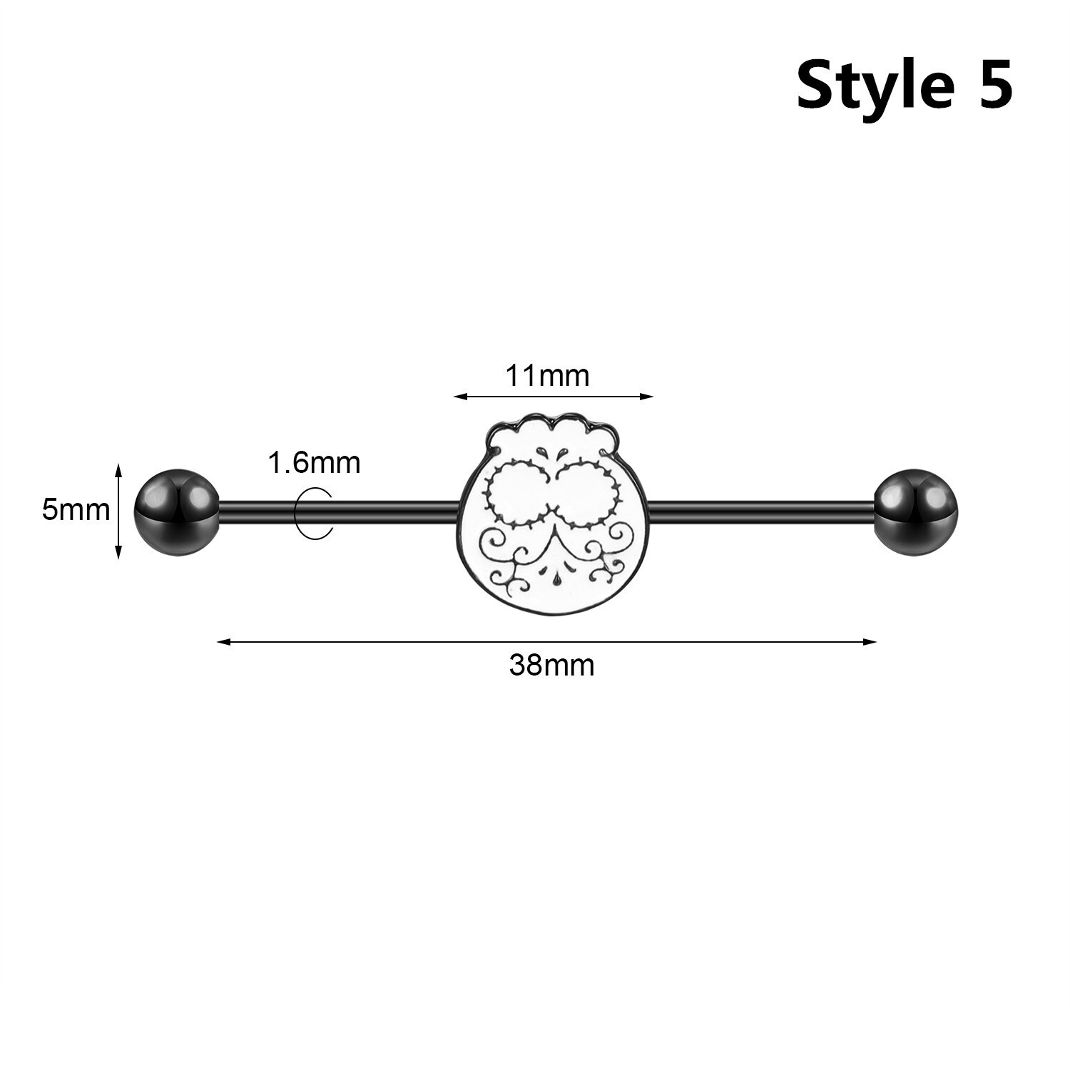 14G Stainless Steel Industrial Barbell Piercing Alloy Cartilage Earring Jewelry