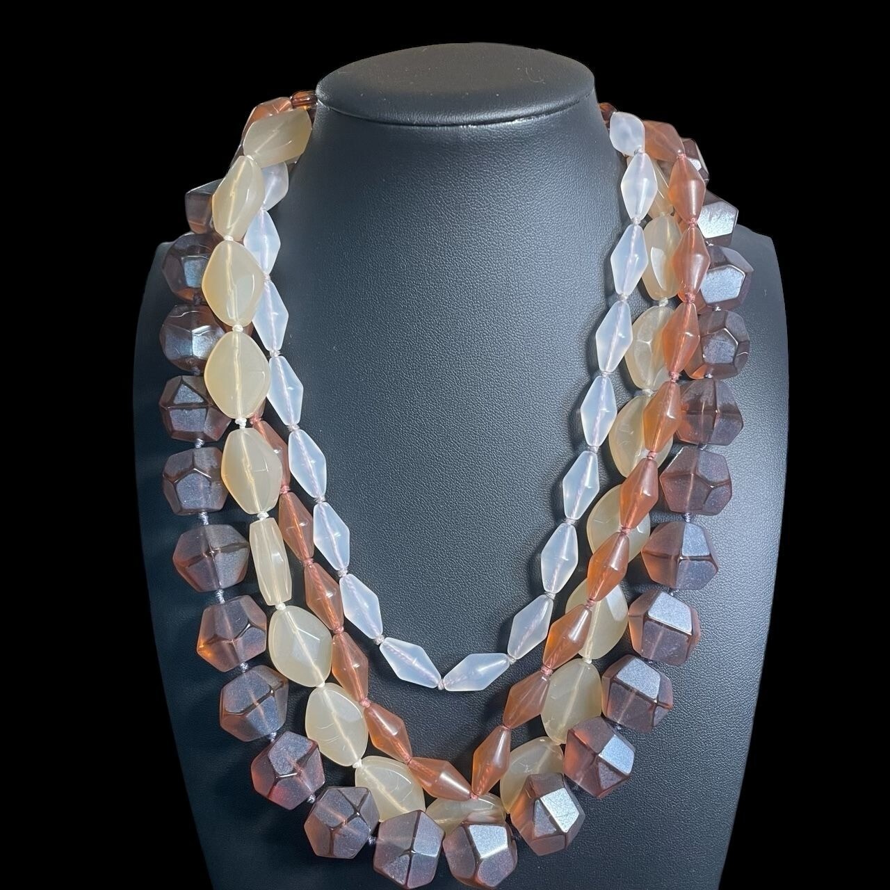 Multi Strand Layered Faceted Beaded Necklace Earthy Elegant Statement Adjustable