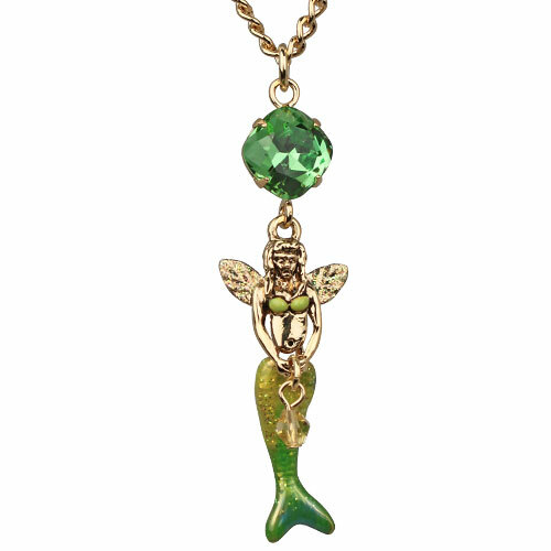 Kirks Folly Fairytale Winged Mermaid Necklace GT Hand Enameled & Follydusted