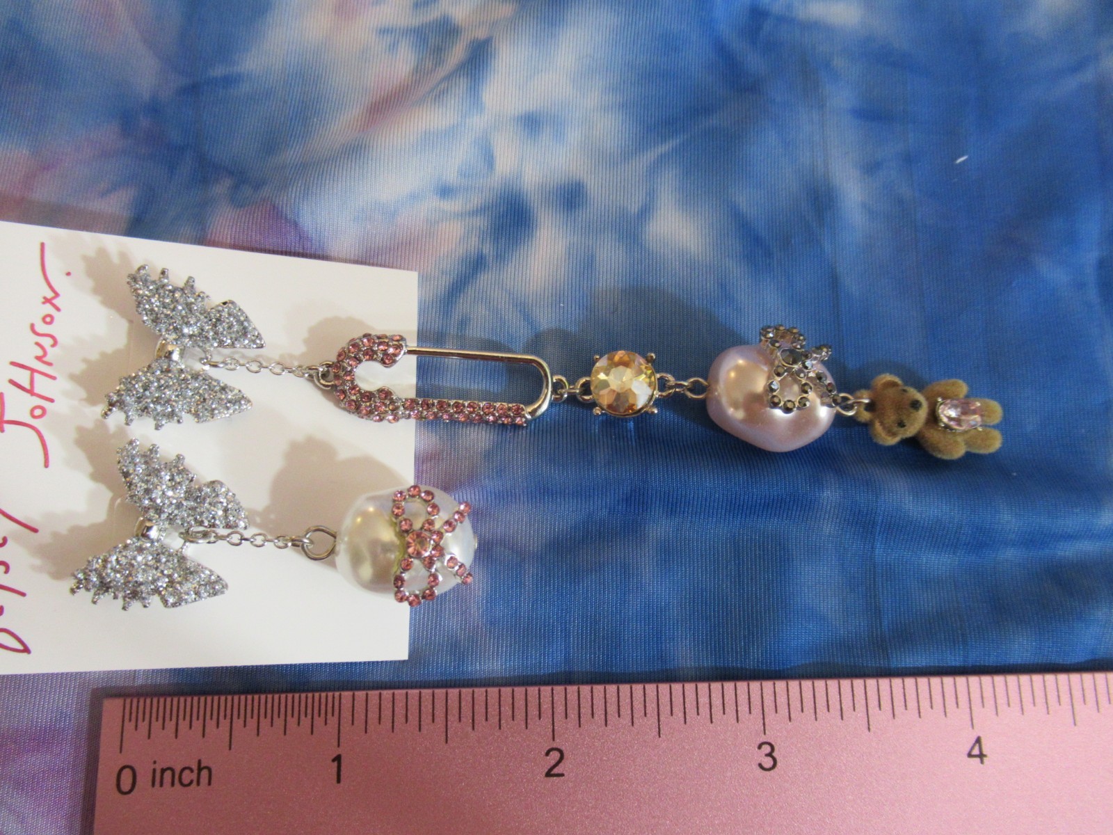 Betsey Johnson Spikey Heart Teddy Bear Flush Teddy Bear Safety Pin Bear Earrings