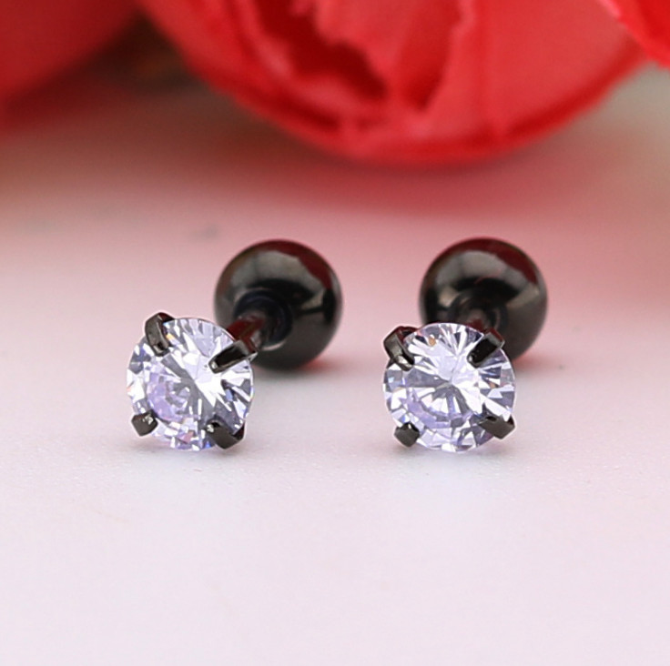2Pcs Silver Gold Stainless Steel Round CZ Screw Back Stud Earrings for Women Men