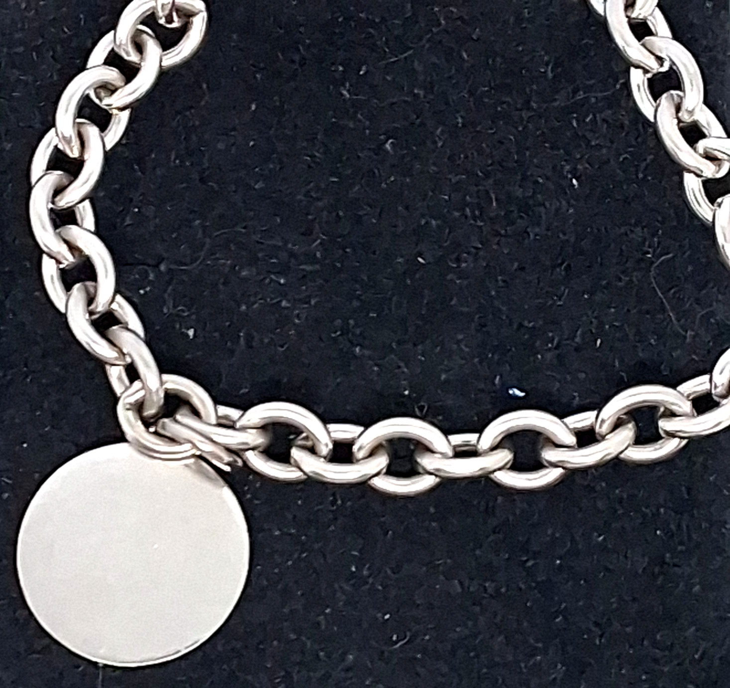 Vintage Silver Tone Chain Link Blank Tag Charm Bracelet Size 7 Inch