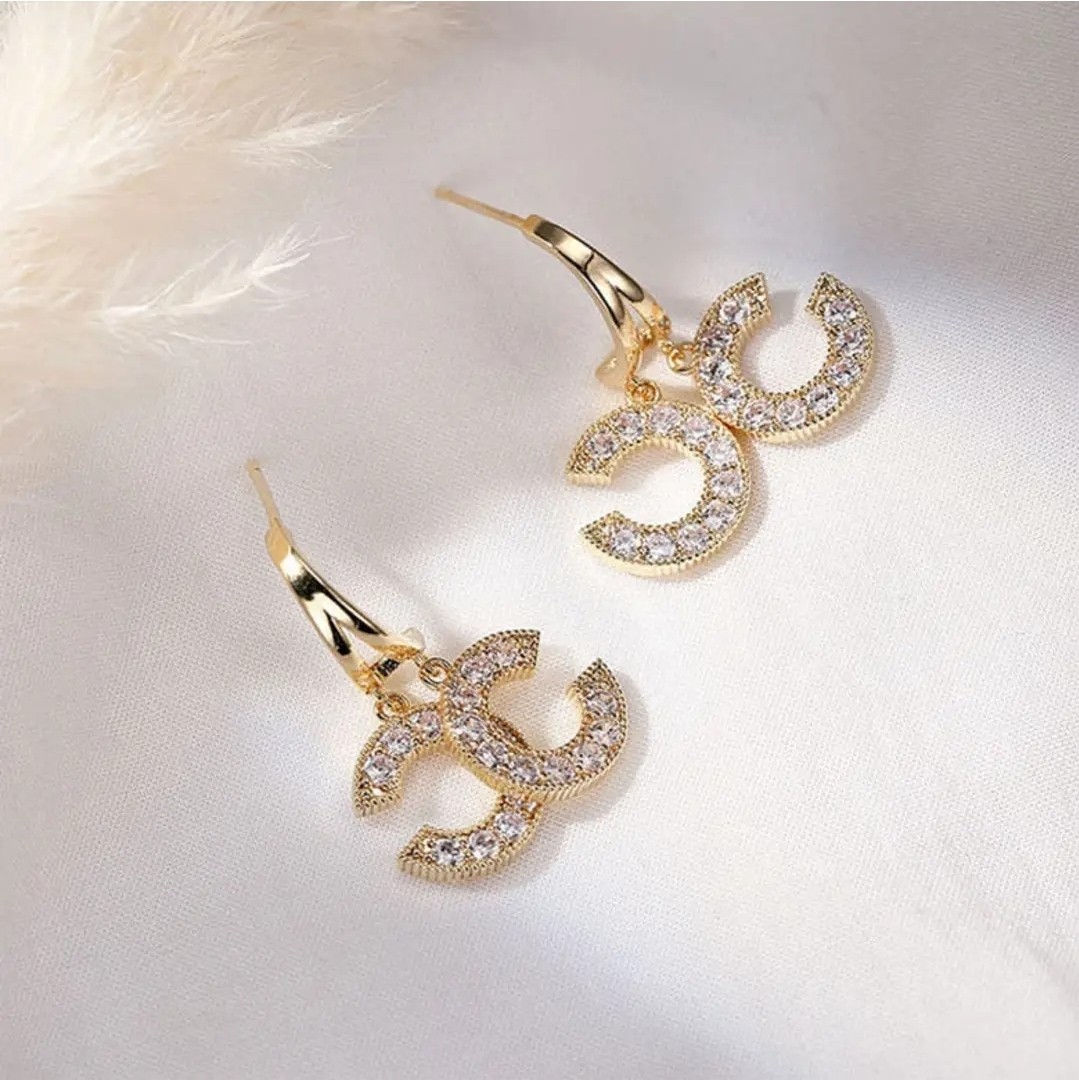 C-shaped Light Gold Plated Crystal Fashion Earrings With Silver Post