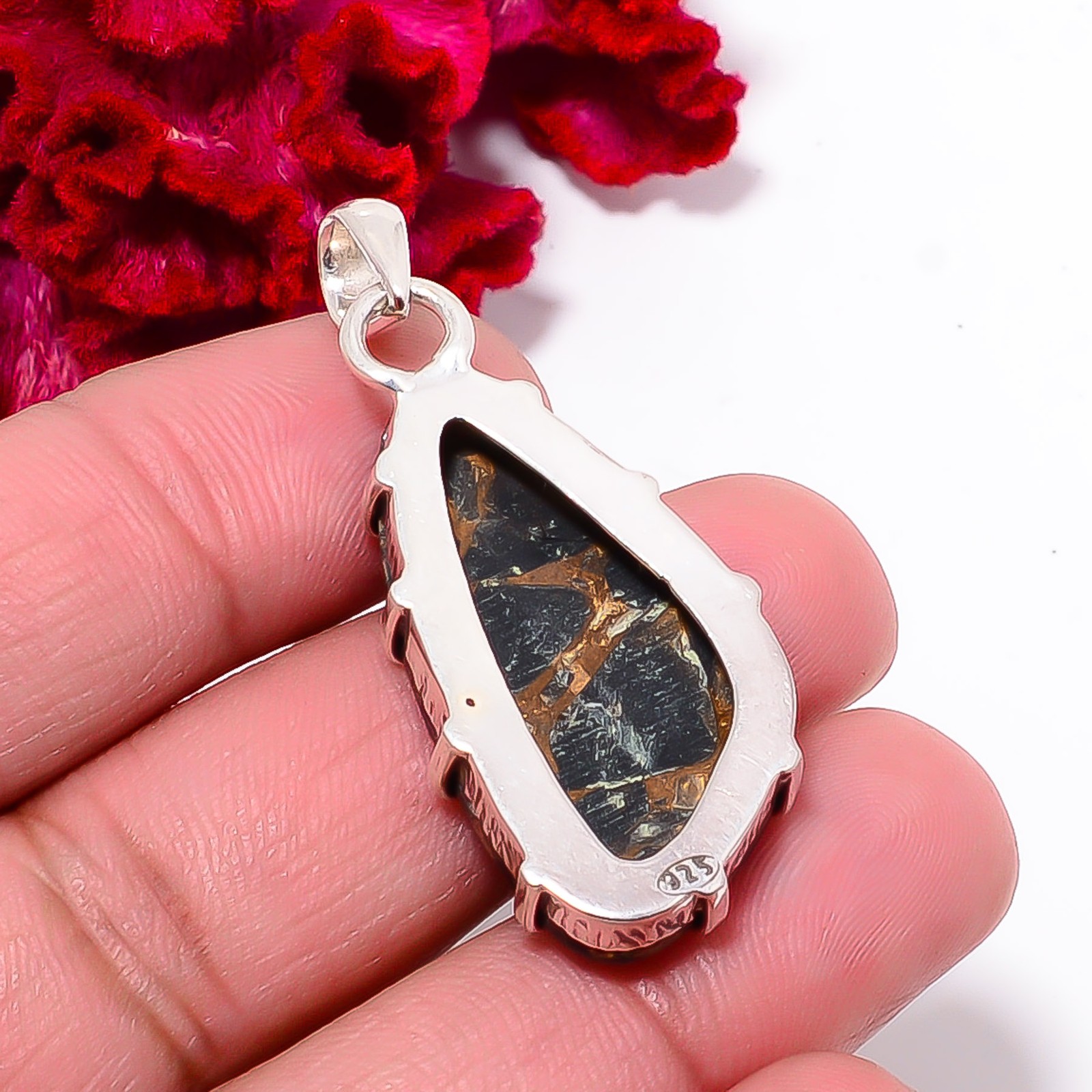 Copper Black Obsidian Gemstone 925 Sterling Silver Pendant 1.76 P99355