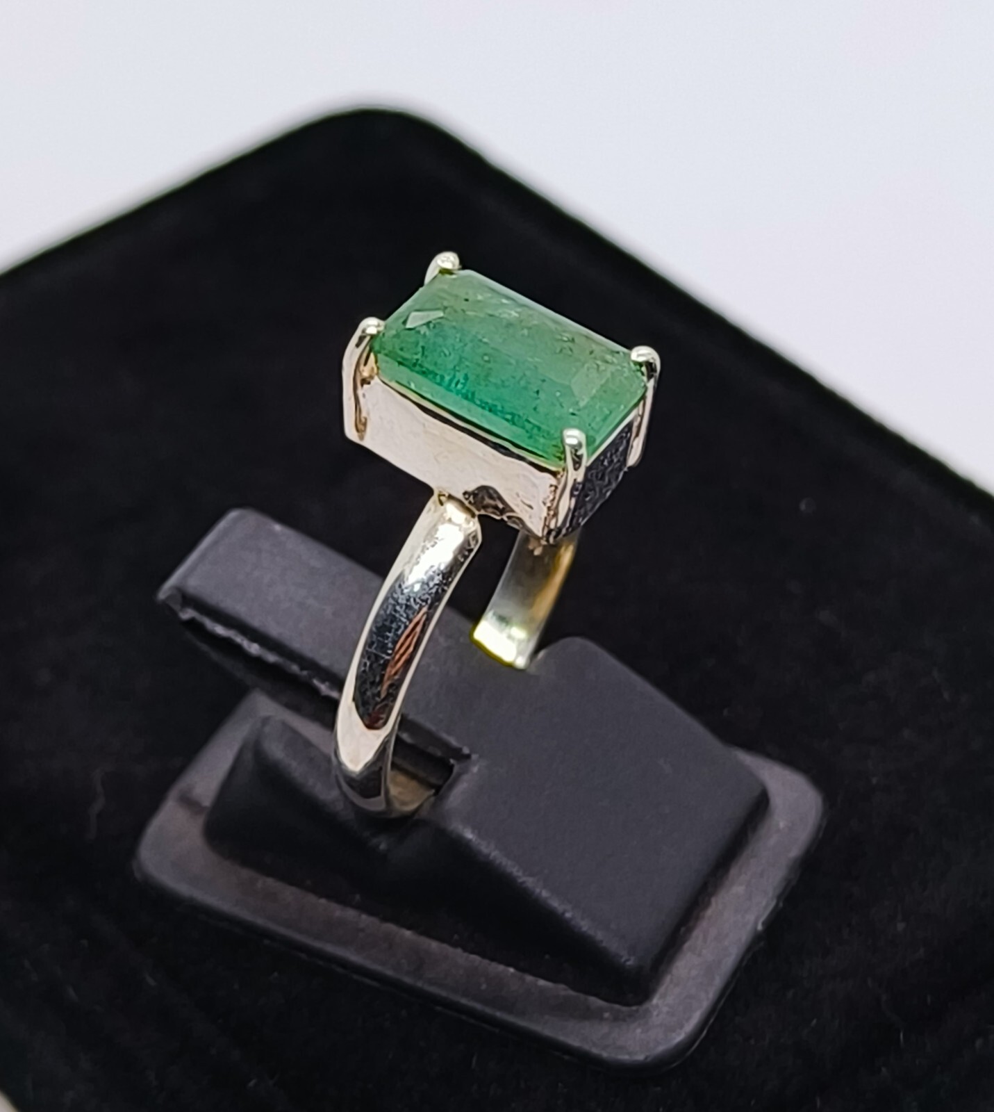 Emerald Ring Silver Natural Emerald Zambia Green Emerald Ring Stone US Size 7