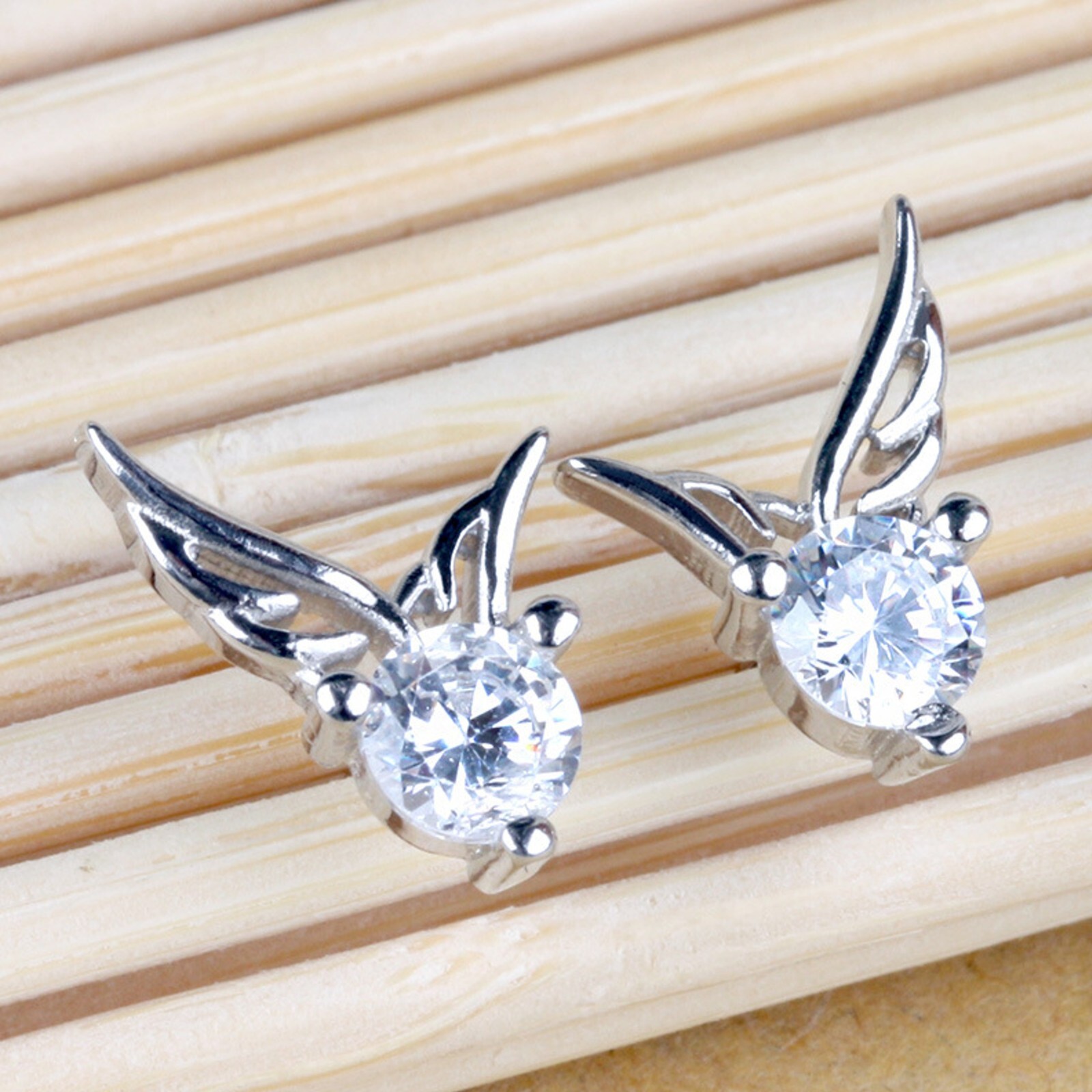 Angel Wings Simulated Diamond Stud Earrings Jewelry Gifts For Women And Girls