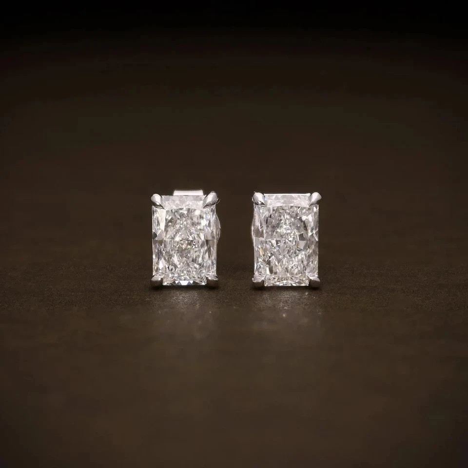 2Ct Radiant-Cut Lab Created Women’s Push Back Stud Earrings 14K White Gold FN