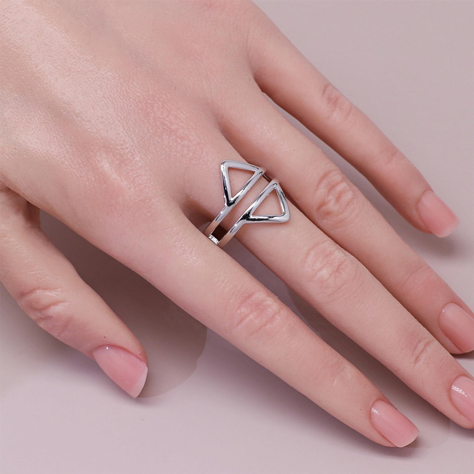18K Gold Plated Double Triangle Ring – Stackable Gift for Women, Daily Wear