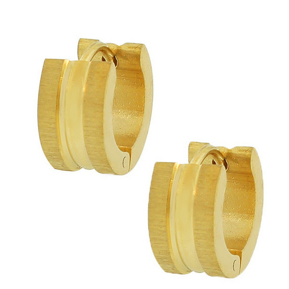 Stainless Steel Yellow Gold-Tone Hoop Huggie Earrings