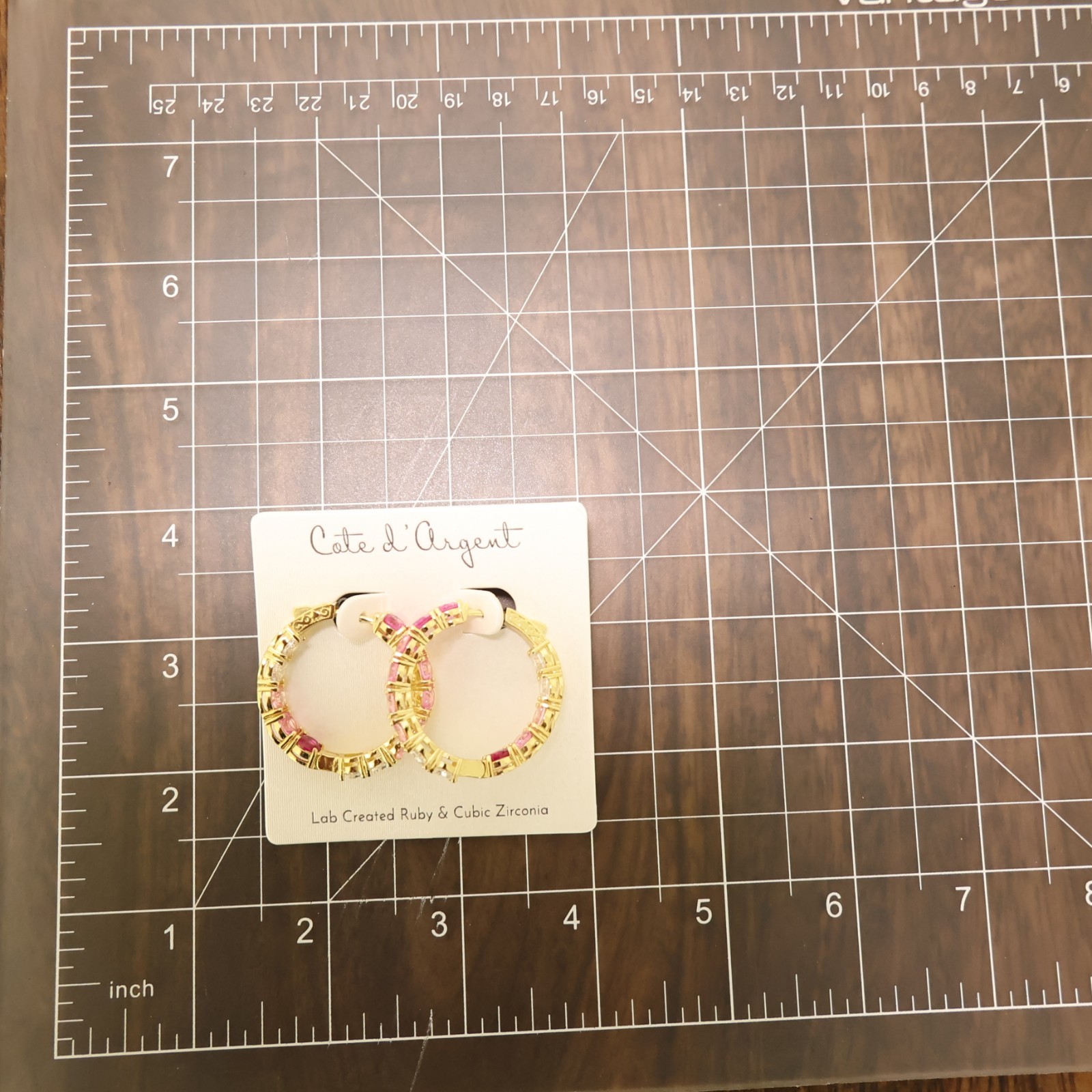 Cote d’Argent earrings pink crystal hoops inside-out lab-created rubies CZ 925