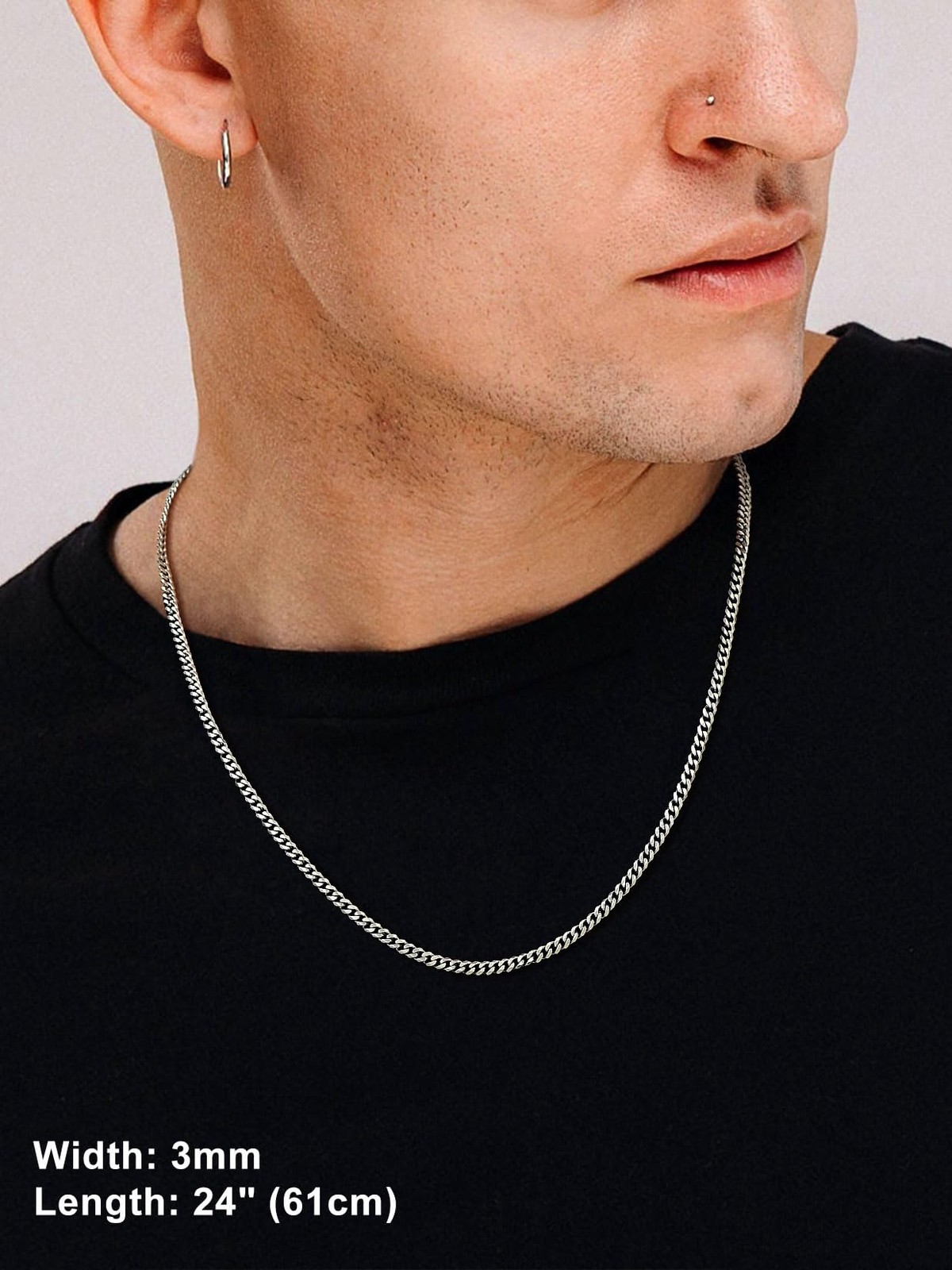 Stainless Steel Cuban Link Chain Necklace Men Chunky Curb Silver Tone Jewelry US