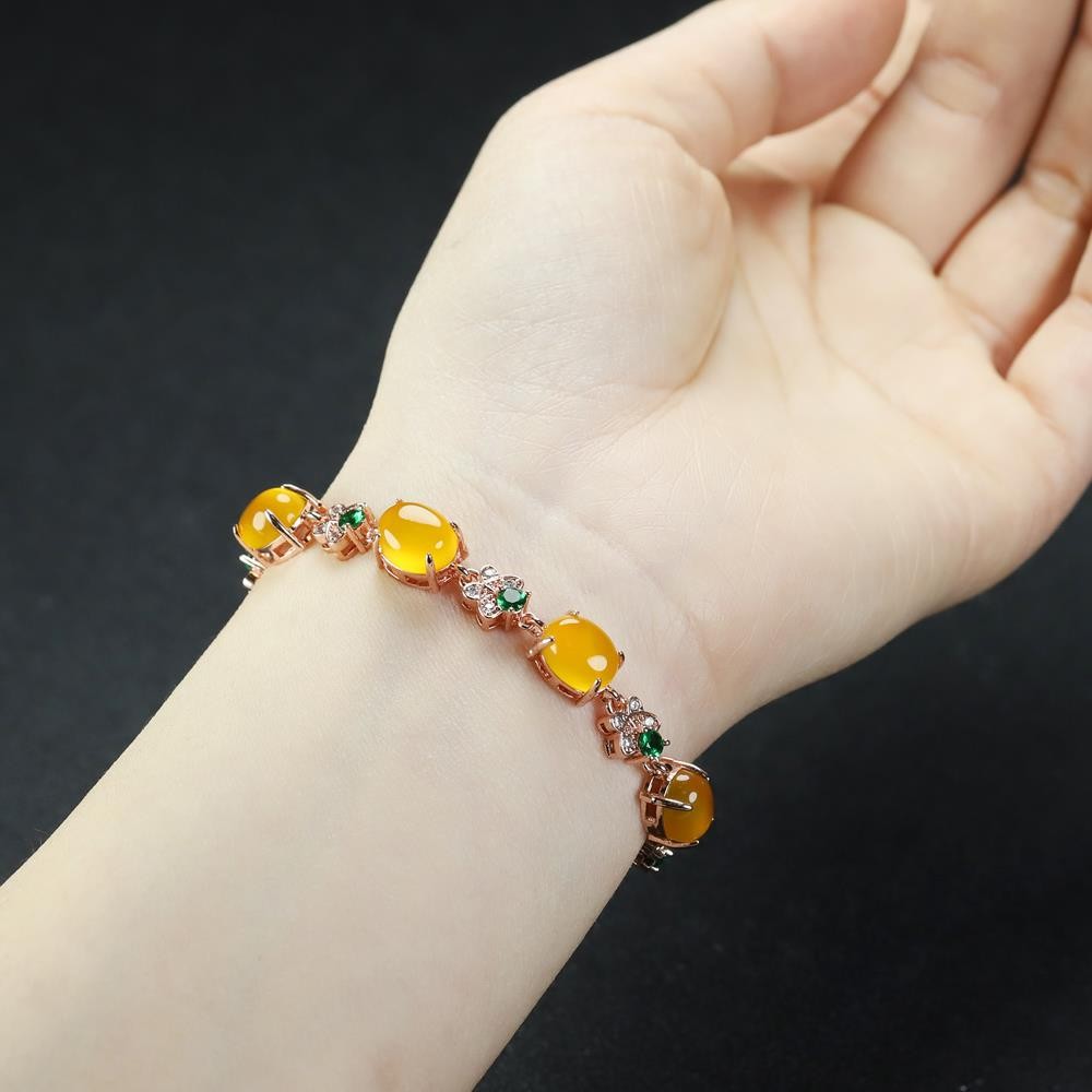 Girl Mothers Lady Women Yellow Jade Beads Bracelet Jewelry Gift Box DD301