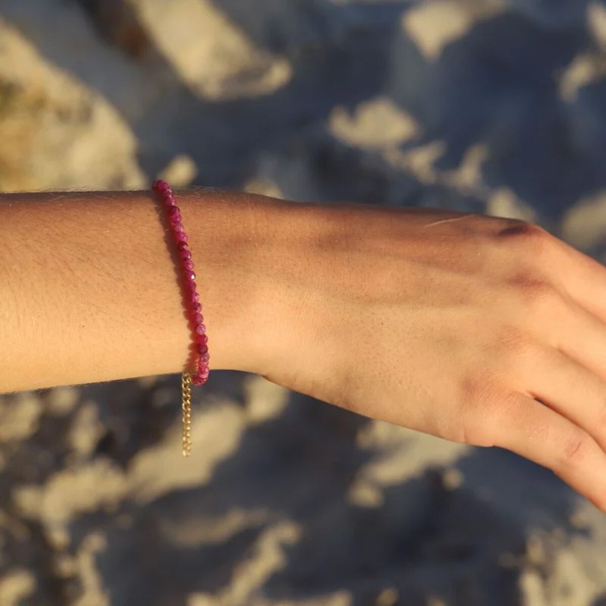 Ruby Crystal Gemstone Dainty Bracelet Minimalist Healing 3mm Faceted Beads