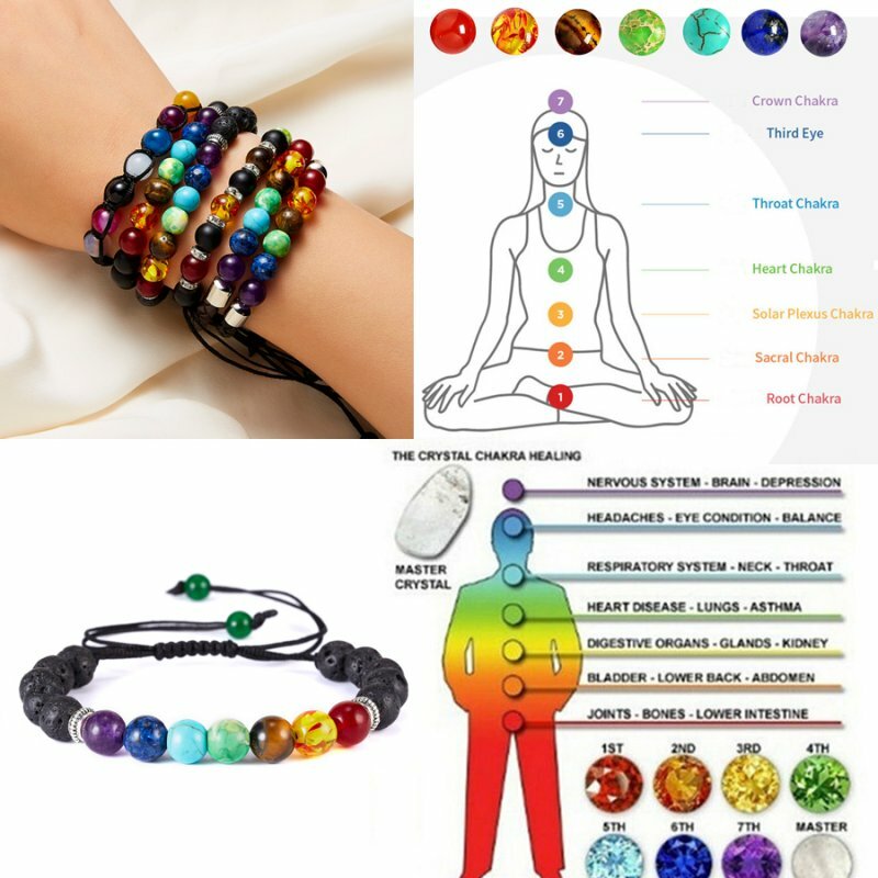 7 Chakra Healing Beaded Bracelets Lava Rock Bangle Natural Stone Agate Jewelry