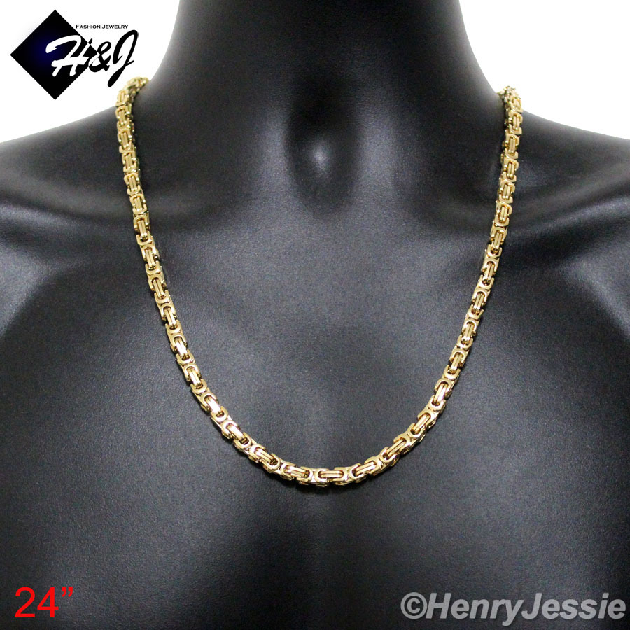 18-40″MEN’s Stainless Steel 6mm Gold Plated Byzantine Box Link Chain Necklace