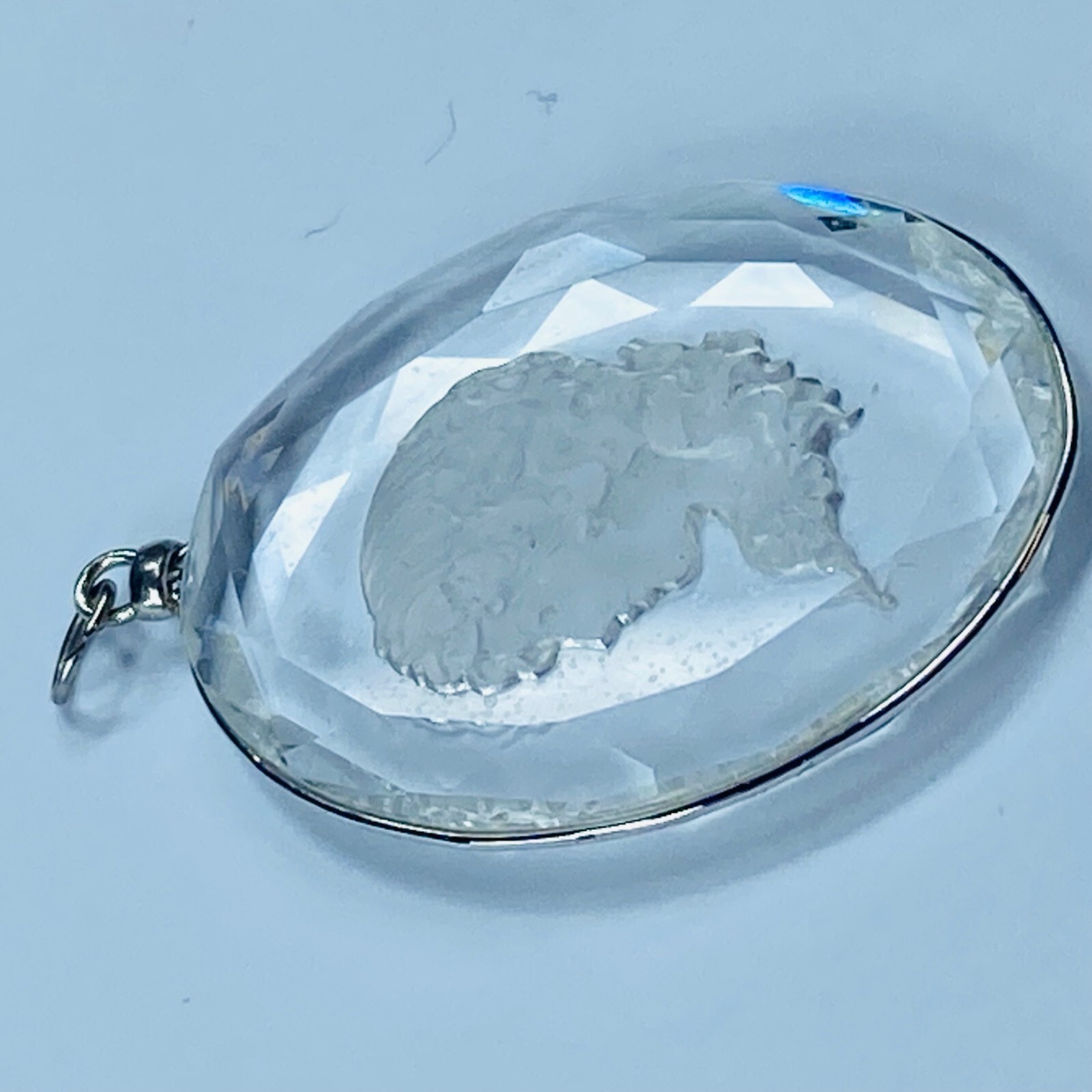 Cyrstal Cameo Girl Lady Women Pendant for Necklace Clear Glass Etched In Design
