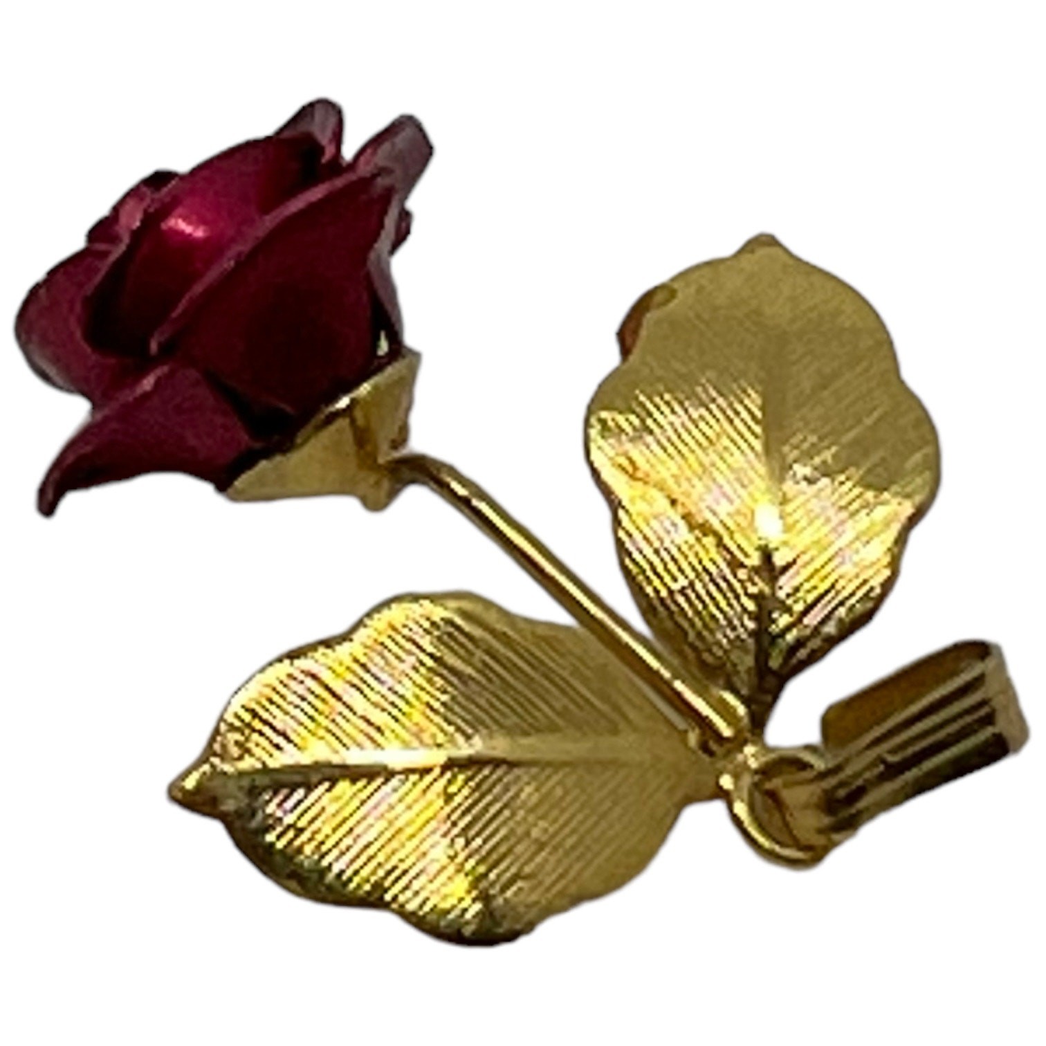 Deep Red Rose Golden Leaf Pendant