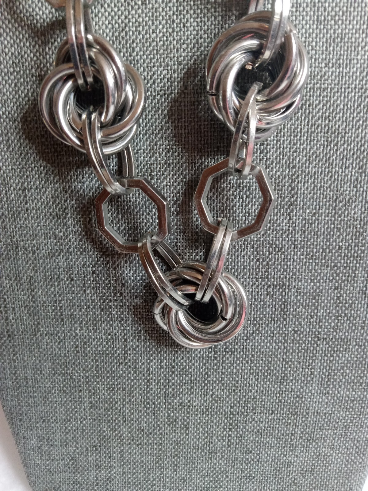 Silver Chunky Rhinestone Circle Ring Necklace Adjustable Length 21″ Long